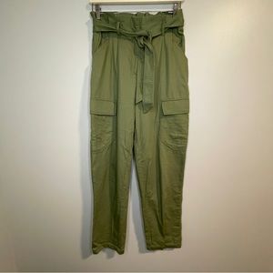 H & M Cotton Utility Paper bag Pants Size 6 Green